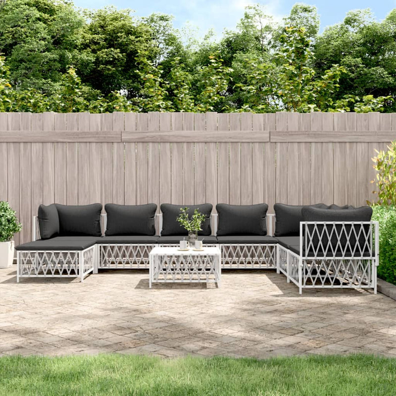 9 Piece Garden Lounge Set with Cushions White Steel Payday Deals