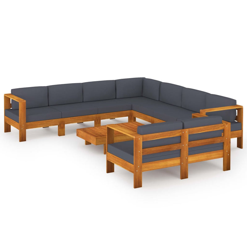 9 Piece Garden Lounge Set with Dark Grey Cushions Acacia Wood Payday Deals