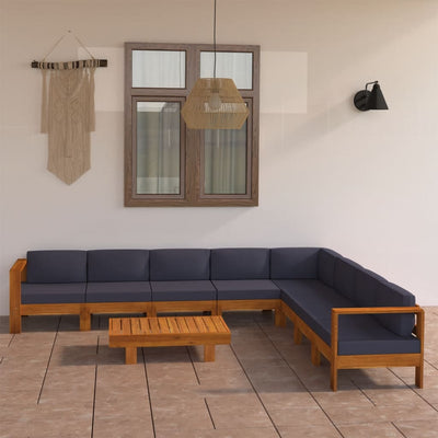 9 Piece Garden Lounge Set with Dark Grey Cushions Acacia Wood