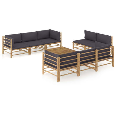 9 Piece Garden Lounge Set with Dark Grey Cushions Bamboo Payday Deals