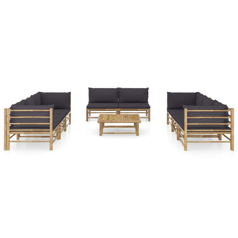 9 Piece Garden Lounge Set with Dark Grey Cushions Bamboo Payday Deals