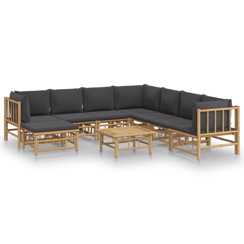 9 Piece Garden Lounge Set with Dark Grey Cushions  Bamboo Payday Deals