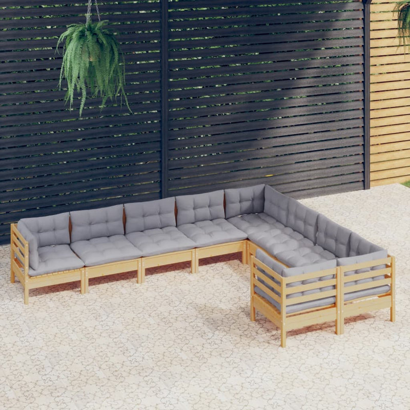 9 Piece Garden Lounge Set with Grey Cushions Pinewood Payday Deals