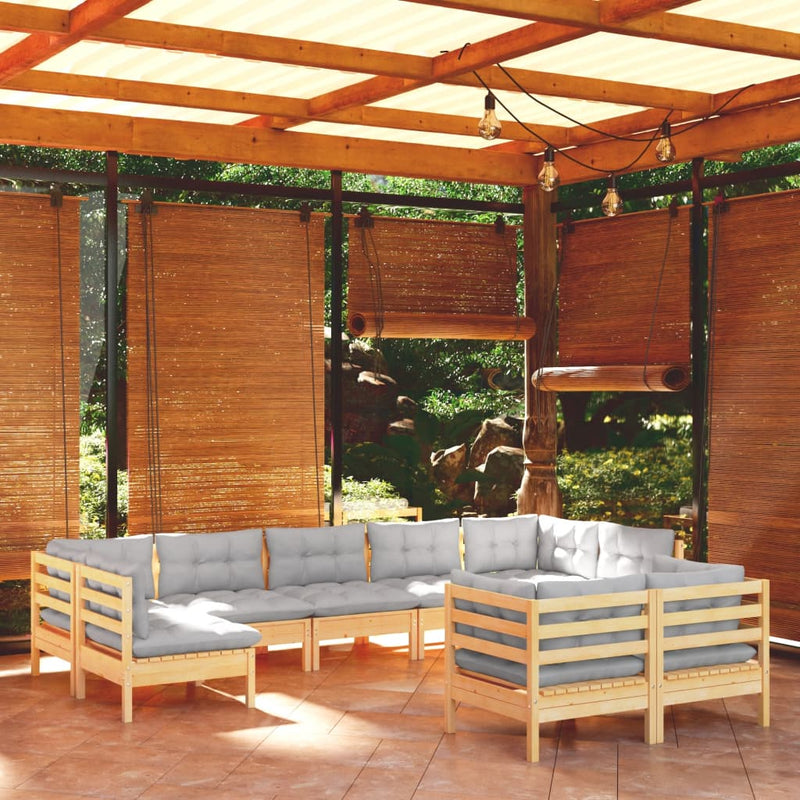 9 Piece Garden Lounge Set with Grey Cushions Solid Pinewood Payday Deals