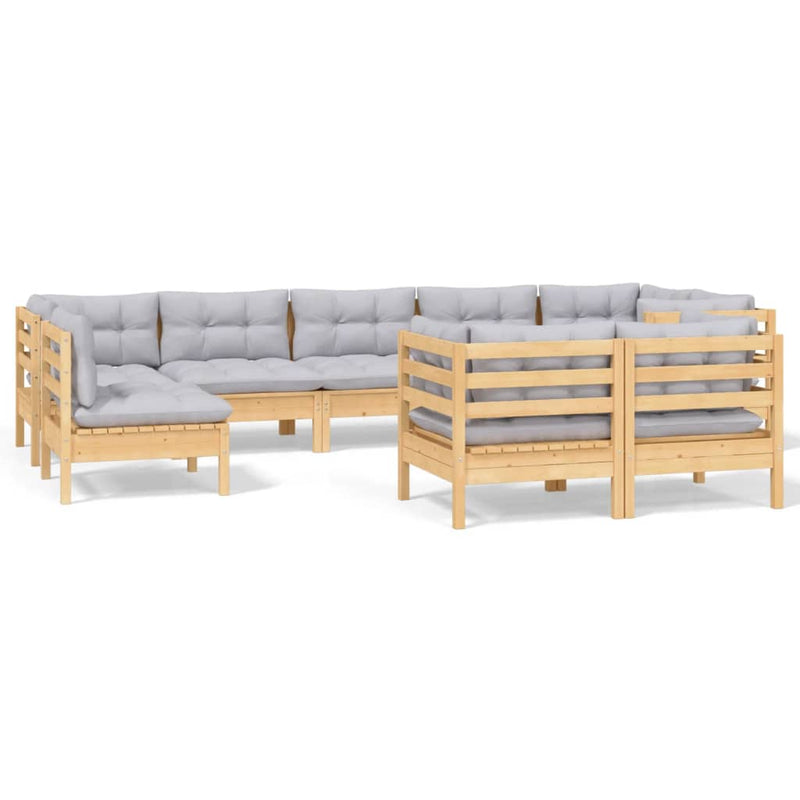 9 Piece Garden Lounge Set with Grey Cushions Solid Pinewood Payday Deals
