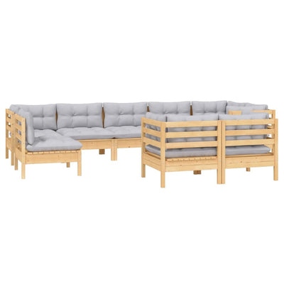 9 Piece Garden Lounge Set with Grey Cushions Solid Pinewood Payday Deals