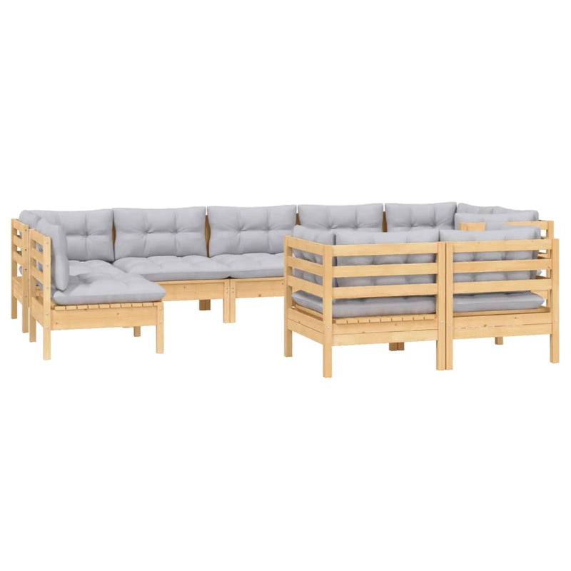 9 Piece Garden Lounge Set with Grey Cushions Solid Pinewood Payday Deals