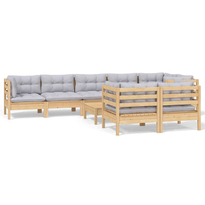 9 Piece Garden Lounge Set with Grey Cushions Solid Pinewood Payday Deals