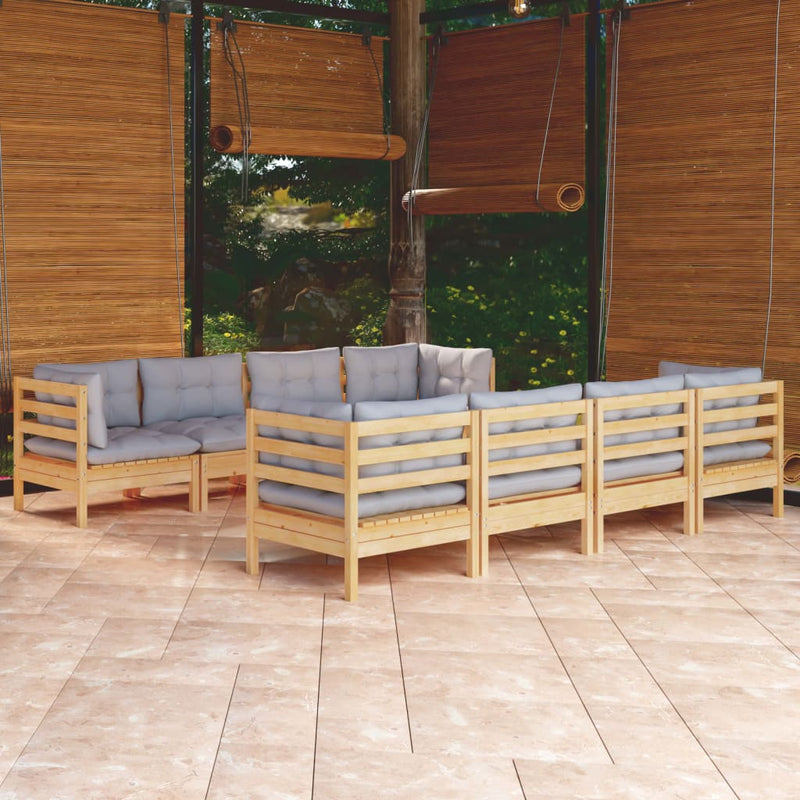 9 Piece Garden Lounge Set with Grey Cushions Solid Pinewood Payday Deals