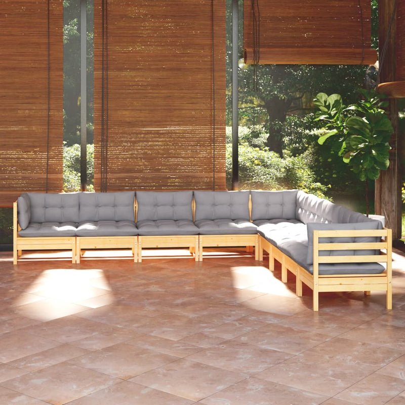 9 Piece Garden Lounge Set with Grey Cushions Solid Pinewood Payday Deals