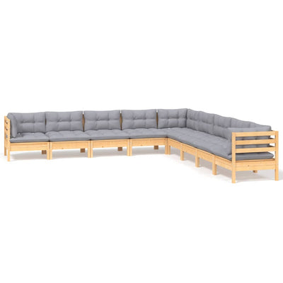9 Piece Garden Lounge Set with Grey Cushions Solid Pinewood Payday Deals