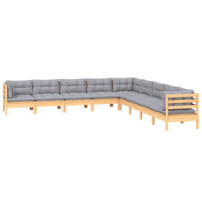 9 Piece Garden Lounge Set with Grey Cushions Solid Pinewood Payday Deals