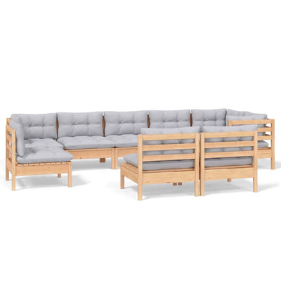 9 Piece Garden Lounge Set with Grey Cushions Solid Pinewood Payday Deals
