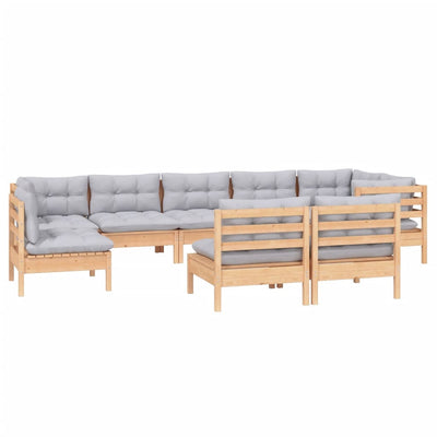 9 Piece Garden Lounge Set with Grey Cushions Solid Pinewood Payday Deals