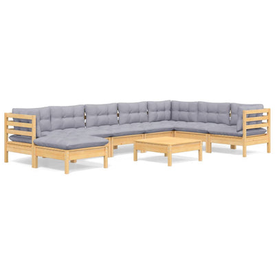9 Piece Garden Lounge Set with Grey Cushions Solid Pinewood Payday Deals