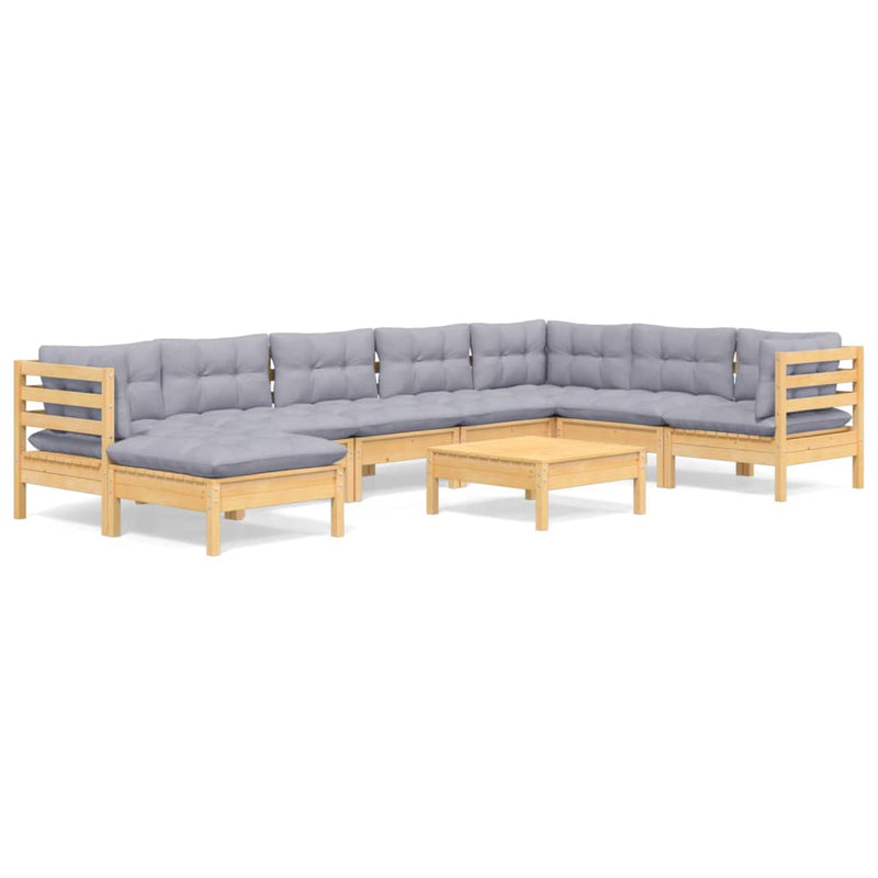 9 Piece Garden Lounge Set with Grey Cushions Solid Pinewood Payday Deals