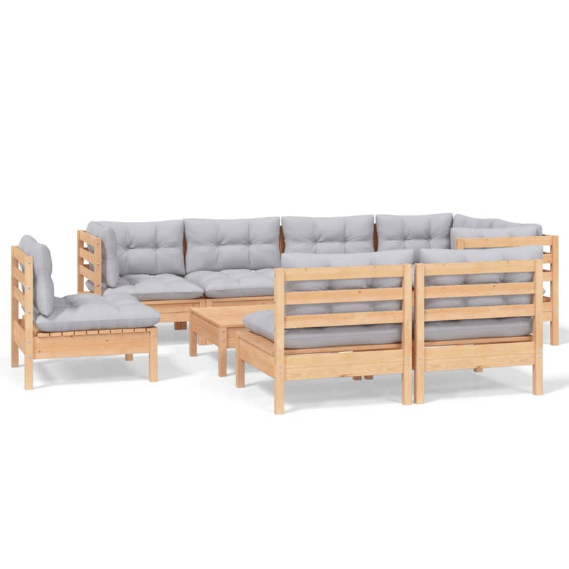 9 Piece Garden Lounge Set with Grey Cushions Solid Pinewood Payday Deals