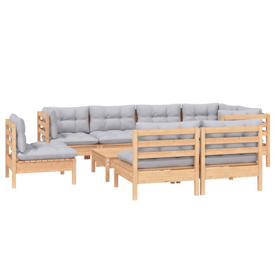 9 Piece Garden Lounge Set with Grey Cushions Solid Pinewood Payday Deals
