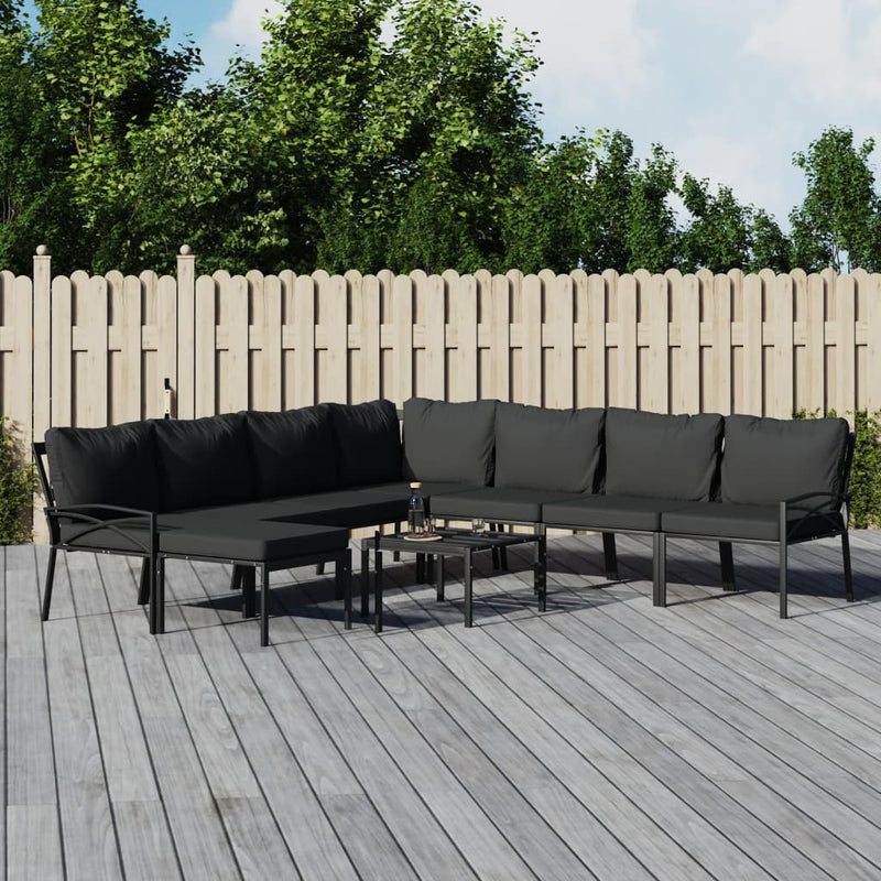 9 Piece Garden Lounge Set with Grey Cushions Steel Payday Deals