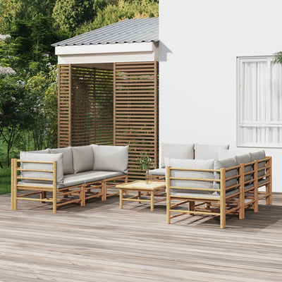 9 Piece Garden Lounge Set with Light Grey Cushions Bamboo