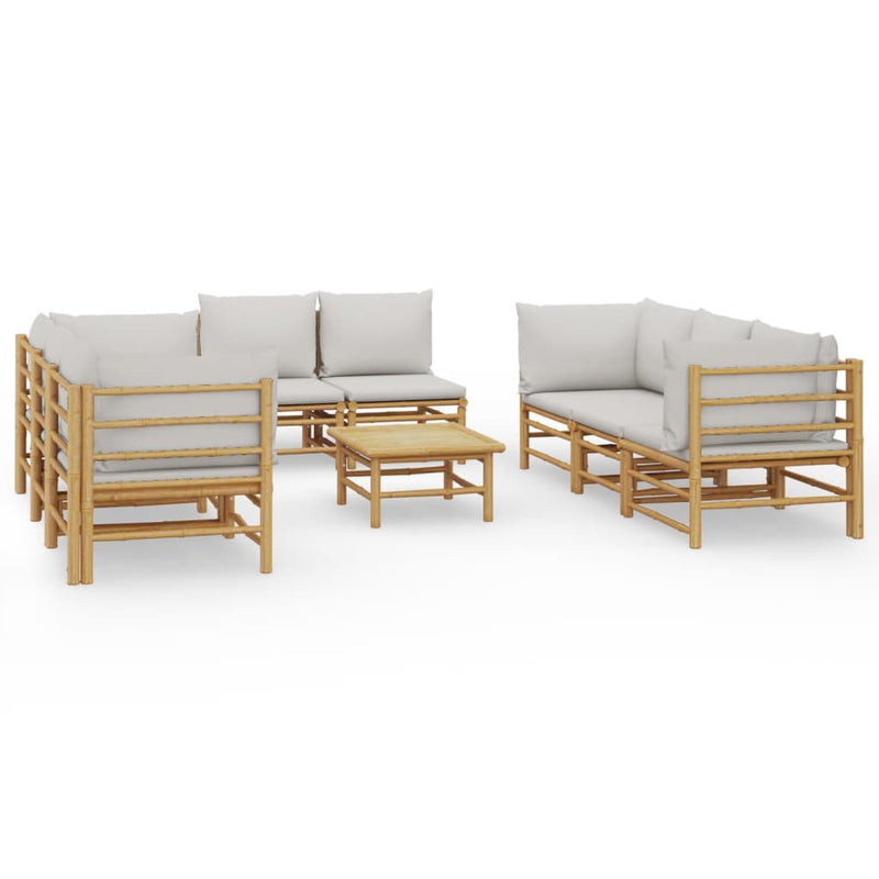 9 Piece Garden Lounge Set with Light Grey Cushions Bamboo Payday Deals