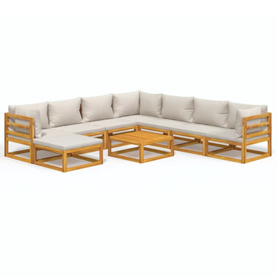 9 Piece Garden Lounge Set with Light Grey Cushions Solid Wood Payday Deals