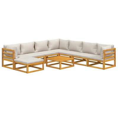 9 Piece Garden Lounge Set with Light Grey Cushions Solid Wood Payday Deals