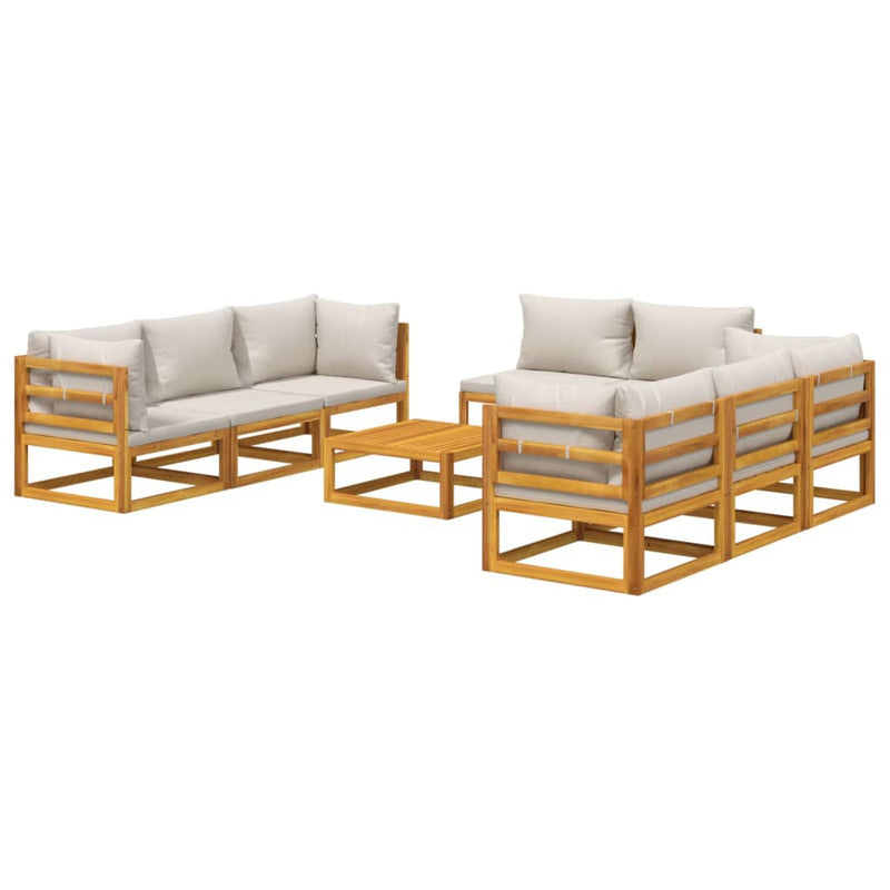 9 Piece Garden Lounge Set with Light Grey Cushions Solid Wood Payday Deals