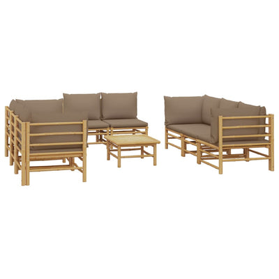 9 Piece Garden Lounge Set with Taupe Cushions  Bamboo Payday Deals