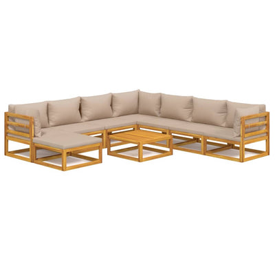 9 Piece Garden Lounge Set with Taupe Cushions Solid Wood Payday Deals