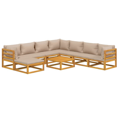 9 Piece Garden Lounge Set with Taupe Cushions Solid Wood Payday Deals