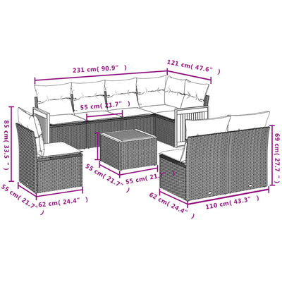 9 Piece Garden Sofa Set with Cushions Beige Poly Rattan Payday Deals