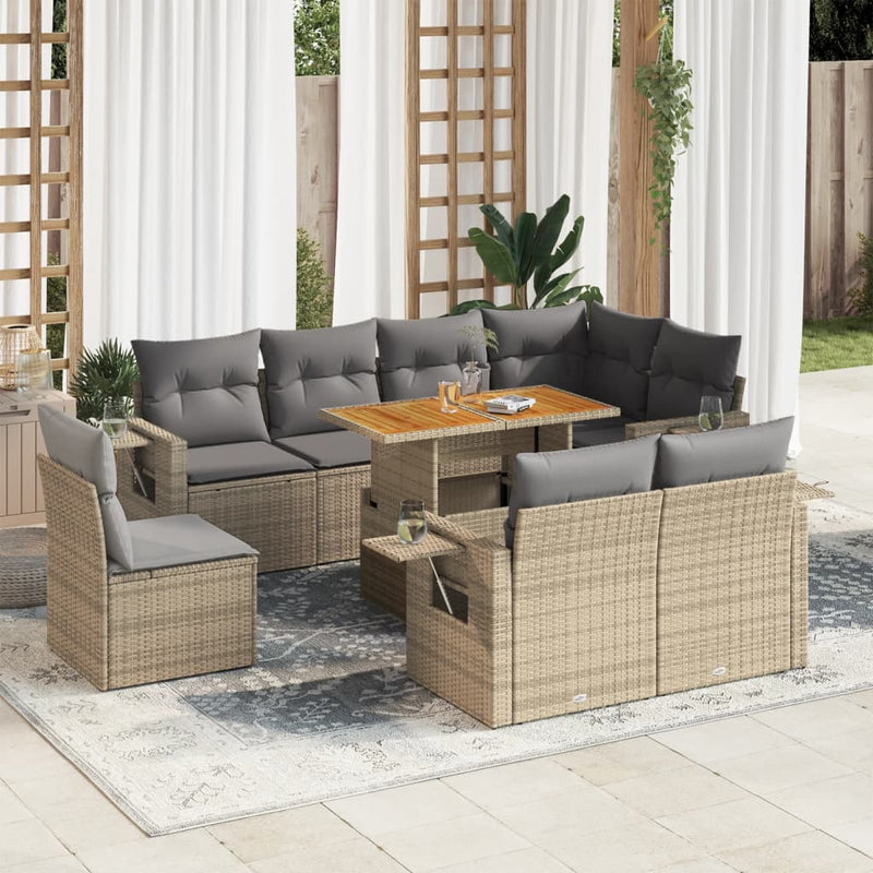 9 Piece Garden Sofa Set with Cushions Beige Poly Rattan Payday Deals