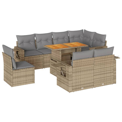 9 Piece Garden Sofa Set with Cushions Beige Poly Rattan Payday Deals