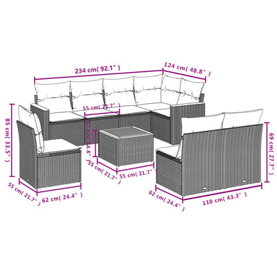 9 Piece Garden Sofa Set with Cushions Beige Poly Rattan Payday Deals