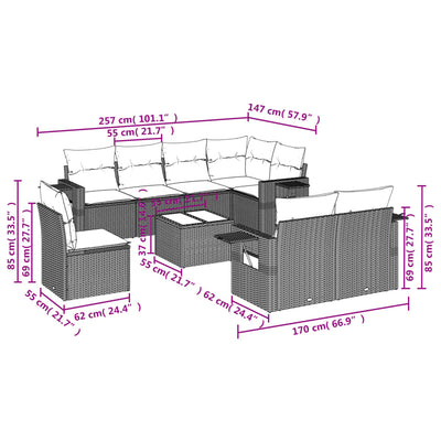 9 Piece Garden Sofa Set with Cushions Beige Poly Rattan Payday Deals