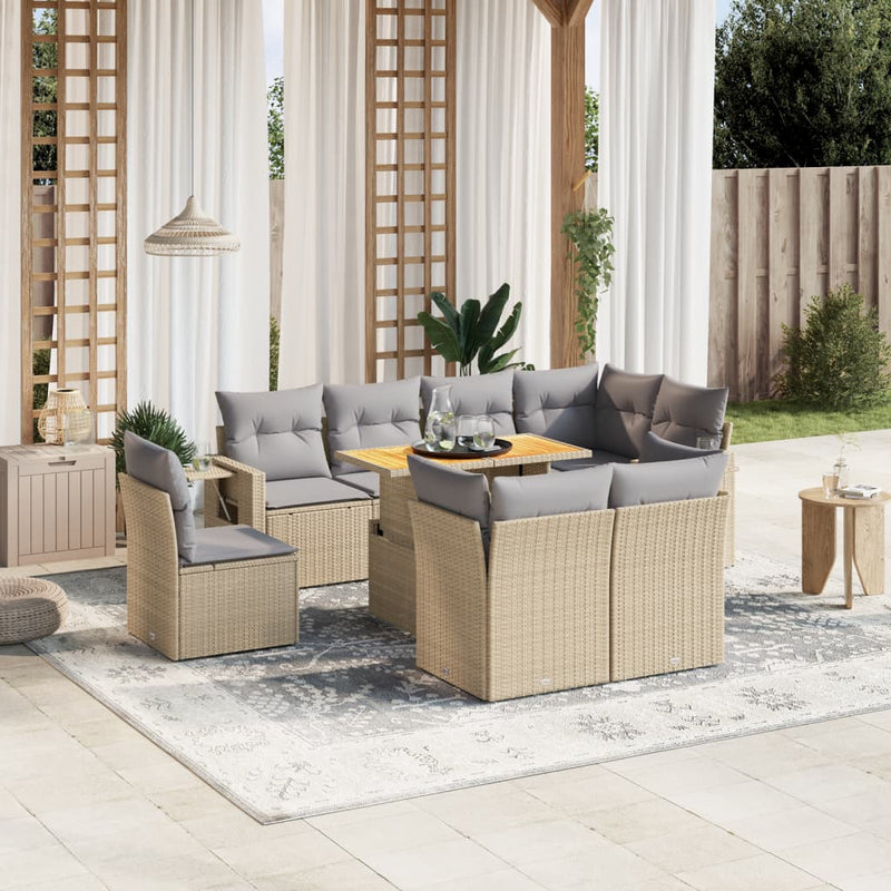 9 Piece Garden Sofa Set with Cushions Beige Poly Rattan Payday Deals