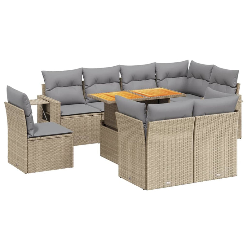 9 Piece Garden Sofa Set with Cushions Beige Poly Rattan Payday Deals