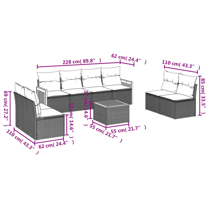 9 Piece Garden Sofa Set with Cushions Beige Poly Rattan Payday Deals