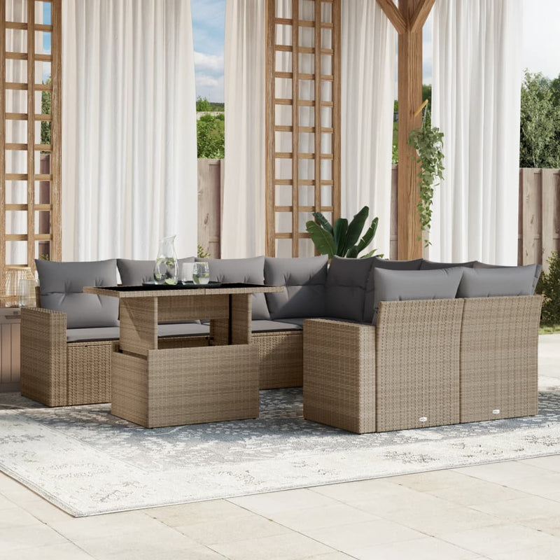 9 Piece Garden Sofa Set with Cushions Beige Poly Rattan Payday Deals