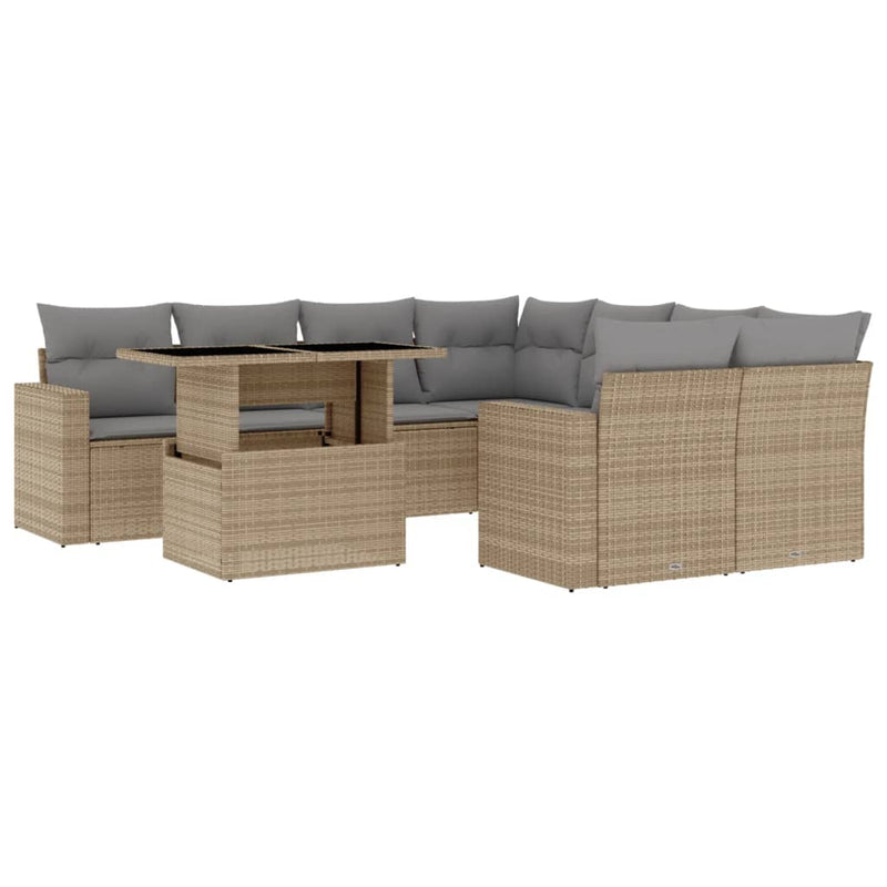 9 Piece Garden Sofa Set with Cushions Beige Poly Rattan Payday Deals