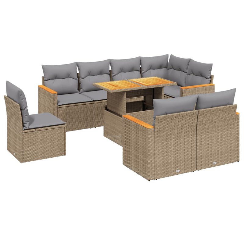 9 Piece Garden Sofa Set with Cushions Beige Poly Rattan Payday Deals