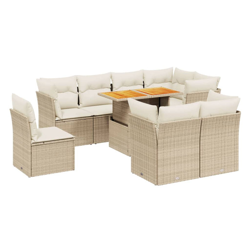 9 Piece Garden Sofa Set with Cushions Beige Poly Rattan Payday Deals