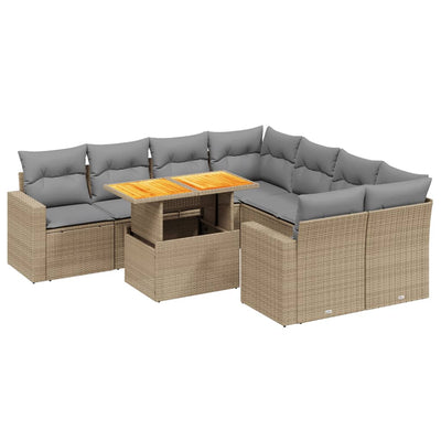 9 Piece Garden Sofa Set with Cushions Beige Poly Rattan Payday Deals