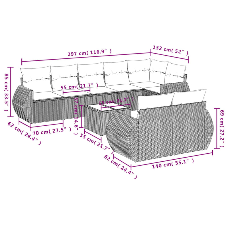 9 Piece Garden Sofa Set with Cushions Beige Poly Rattan Payday Deals