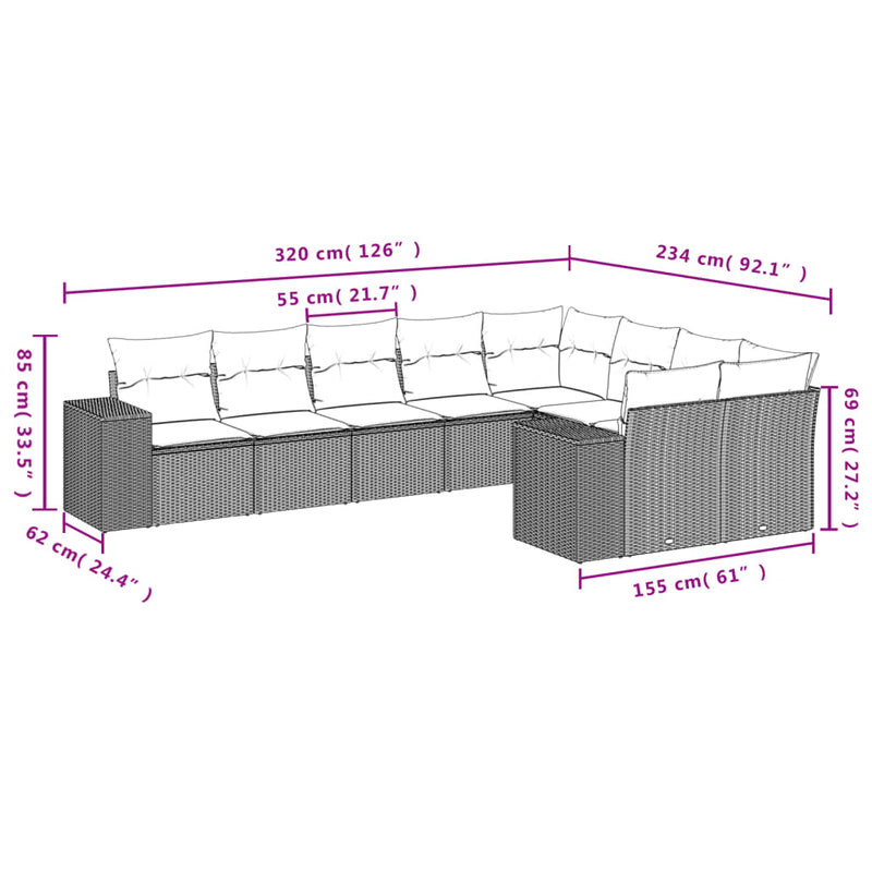 9 Piece Garden Sofa Set with Cushions Beige Poly Rattan Payday Deals