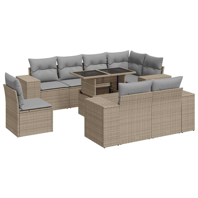 9 Piece Garden Sofa Set with Cushions Beige Poly Rattan Payday Deals