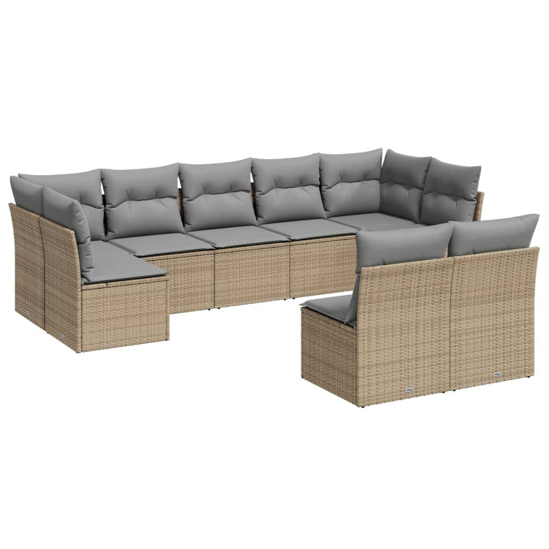 9 Piece Garden Sofa Set with Cushions Beige Poly Rattan Payday Deals