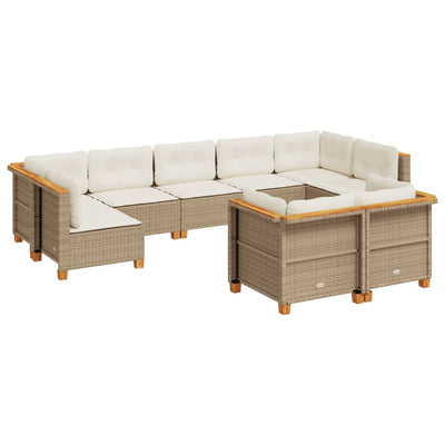9 Piece Garden Sofa Set with Cushions Beige Poly Rattan Payday Deals