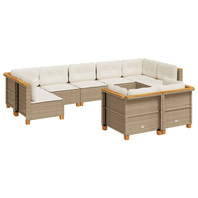 9 Piece Garden Sofa Set with Cushions Beige Poly Rattan Payday Deals